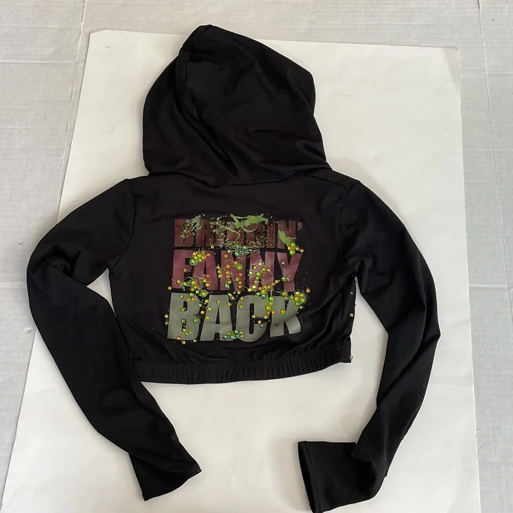 Dance costume hooded crop top Swarovski crystal rhinestones size child L